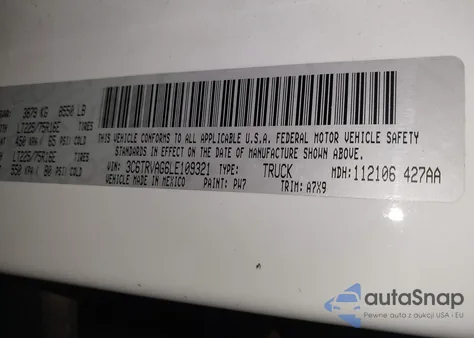 2020 Ram Promaster 1500 Low Roof 136 Wb z USA, uszkodzony, nr VIN 3C6TRVAG6LE109321
